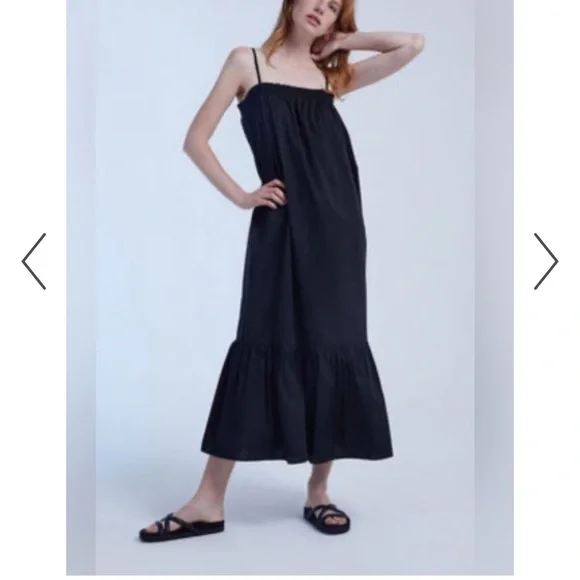 we wore what smocked midi dress Smocked Cotton Poplin Midi Dress Black / XL